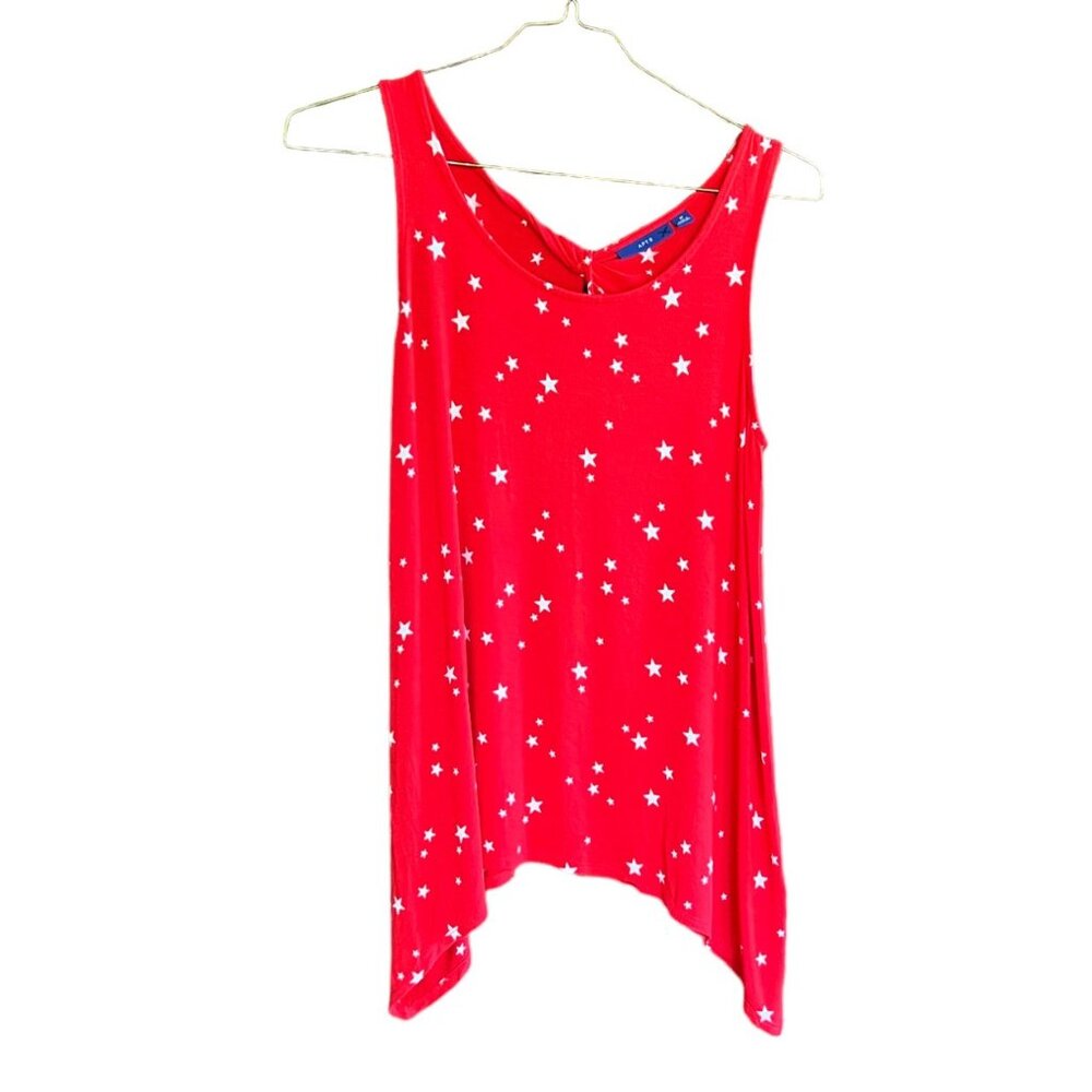 Apt. 9 Red & White Star Patterened Sleeveless Tank with Curved Hem, Size M